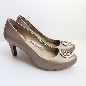 Easy Spirit Metallic Heels with Floral Accent